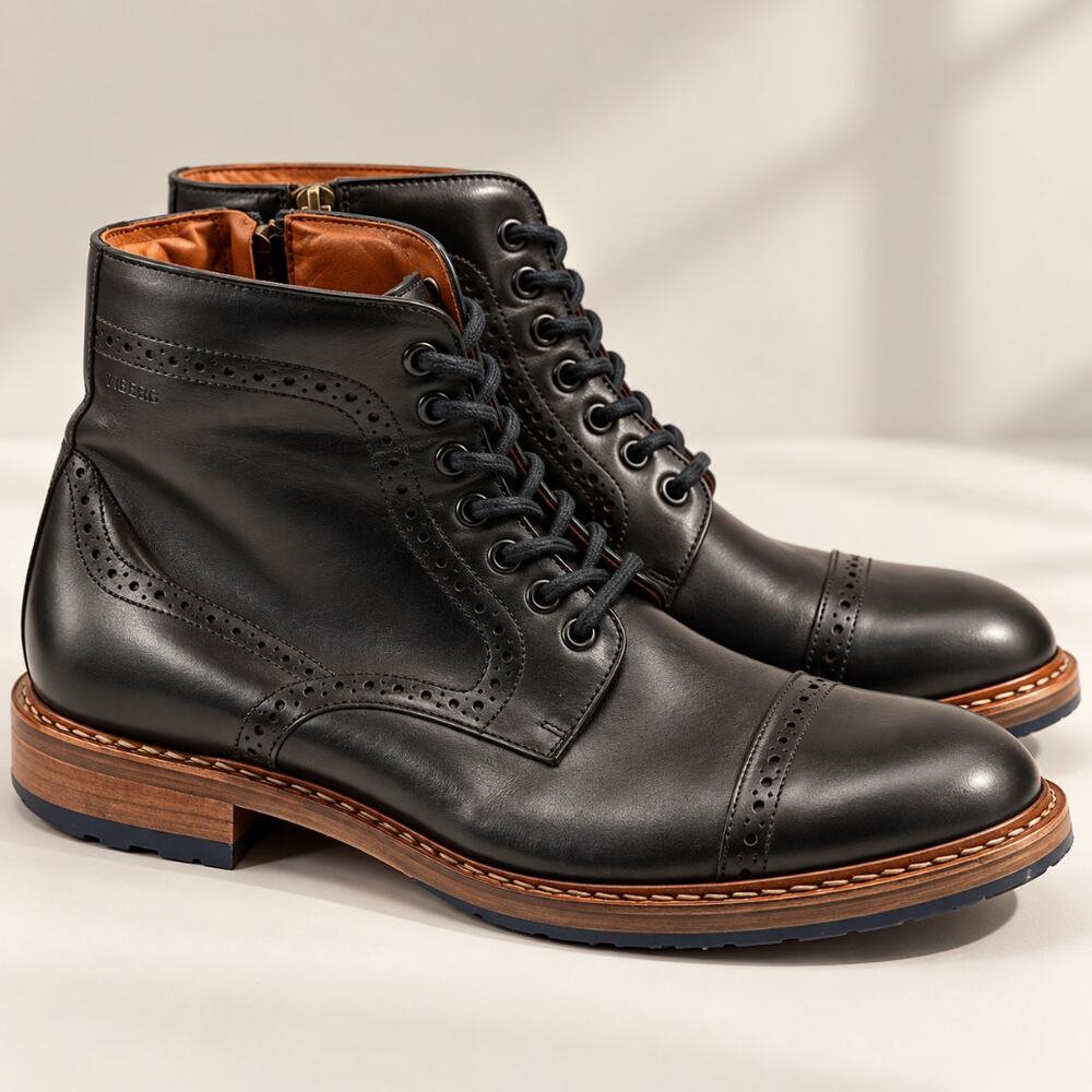VELEZ Artisan Leather Brogue Cap Toe Dress Boots Black Sz 42/US 10.5 $288
